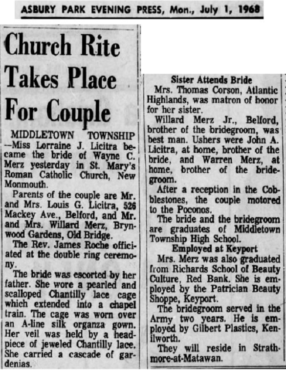 Wayne C. Merz Marriage Record