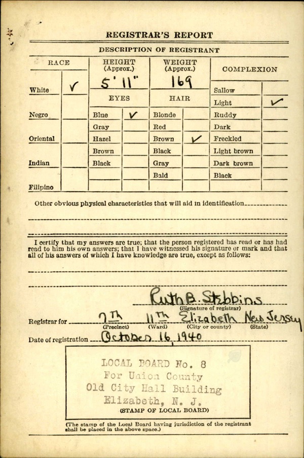 Wilbur Klaiber World War II Draft Registration