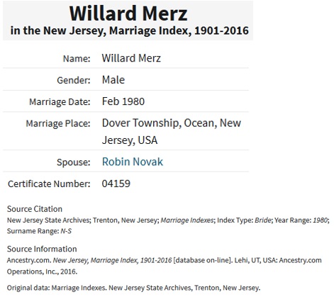 Willard H. Merz Jr. Marriage Record
