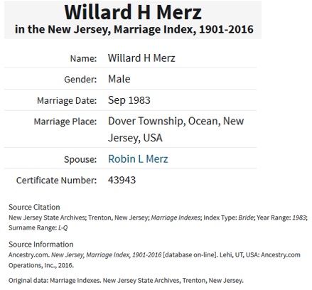 Willard H. Merz Jr. Marriage Record