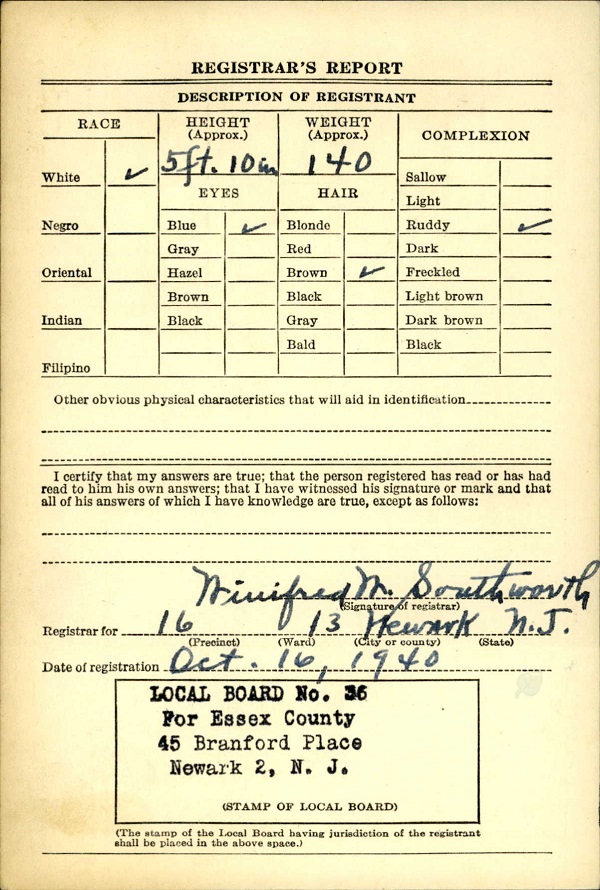 Willard Henry Merz World War II Draft Registration