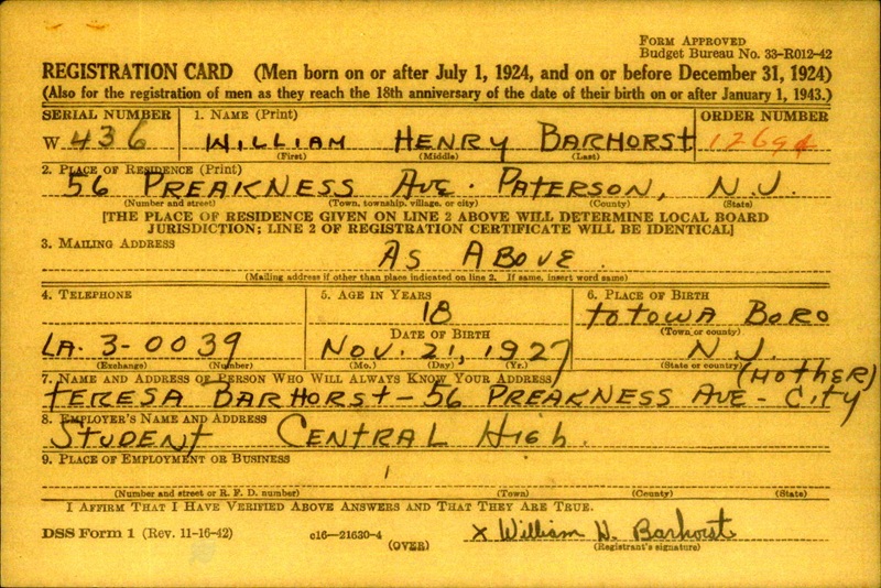 William Barhorst WW2 Draft Registration