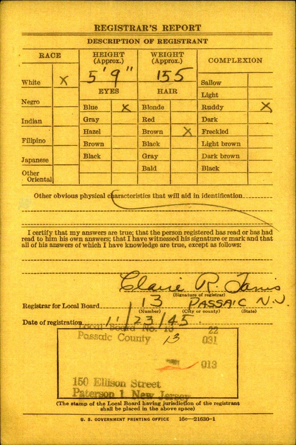 William Barhorst WW2 Draft Registration