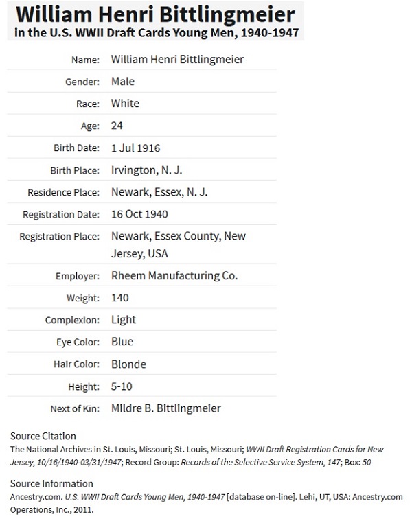 William H. Bittlingmeier's World War II Draft Registration