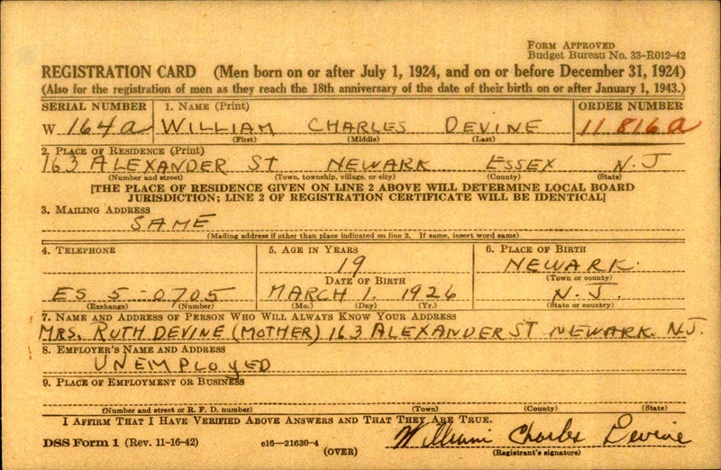 William C. Devine World War II Draft Registration
