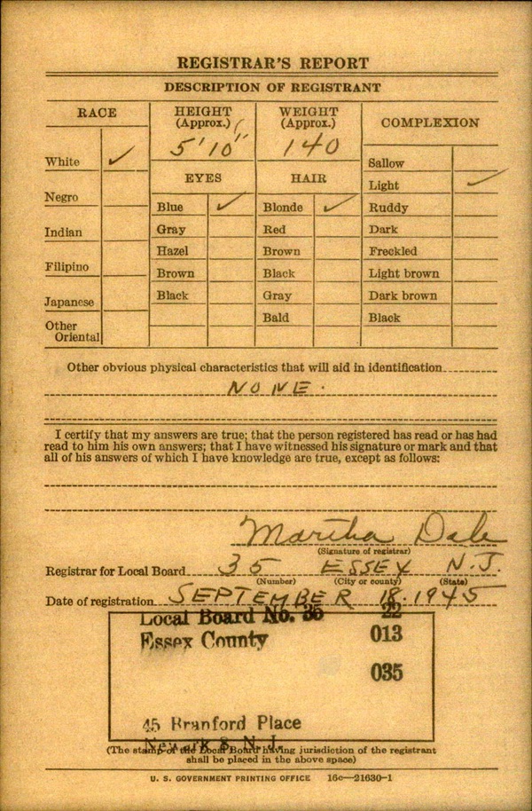 William C. Devine World War II Draft Registration