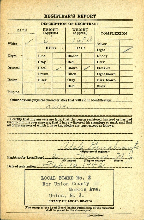 William Figler World War II Draft Registration