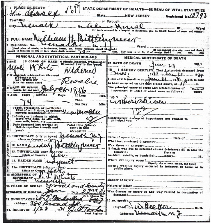 William H. Bittlingmeier Death Certificate