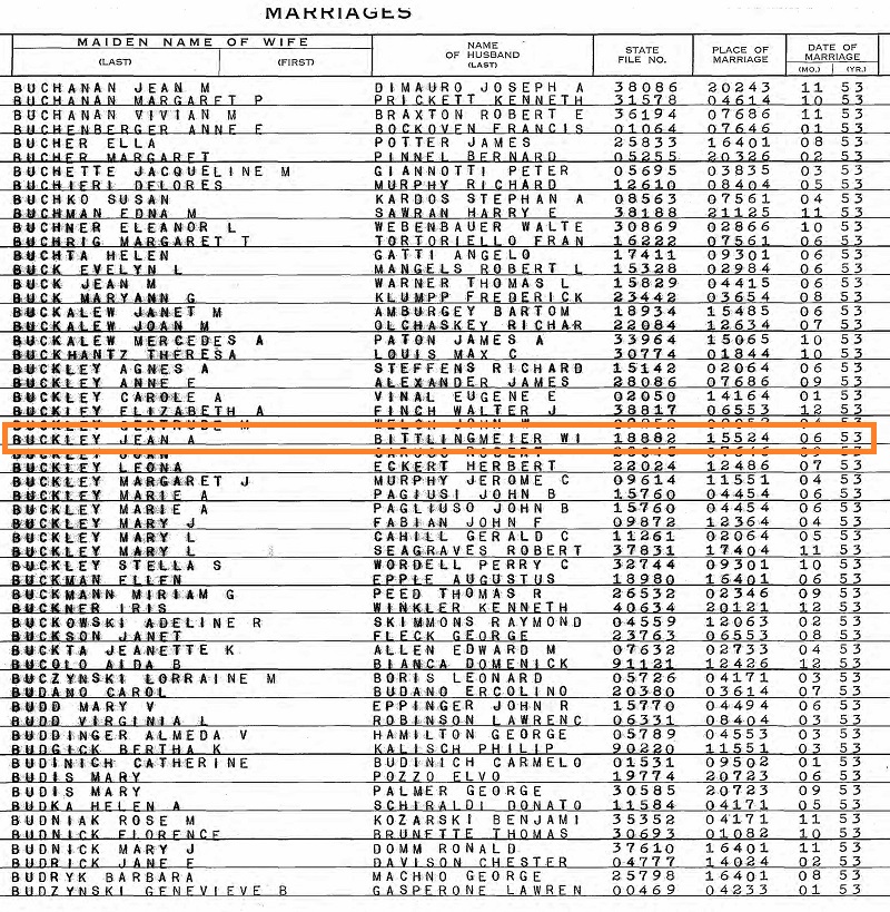 Marriage Record for William H. Bittlingmeier and Jean Kirkaldy
