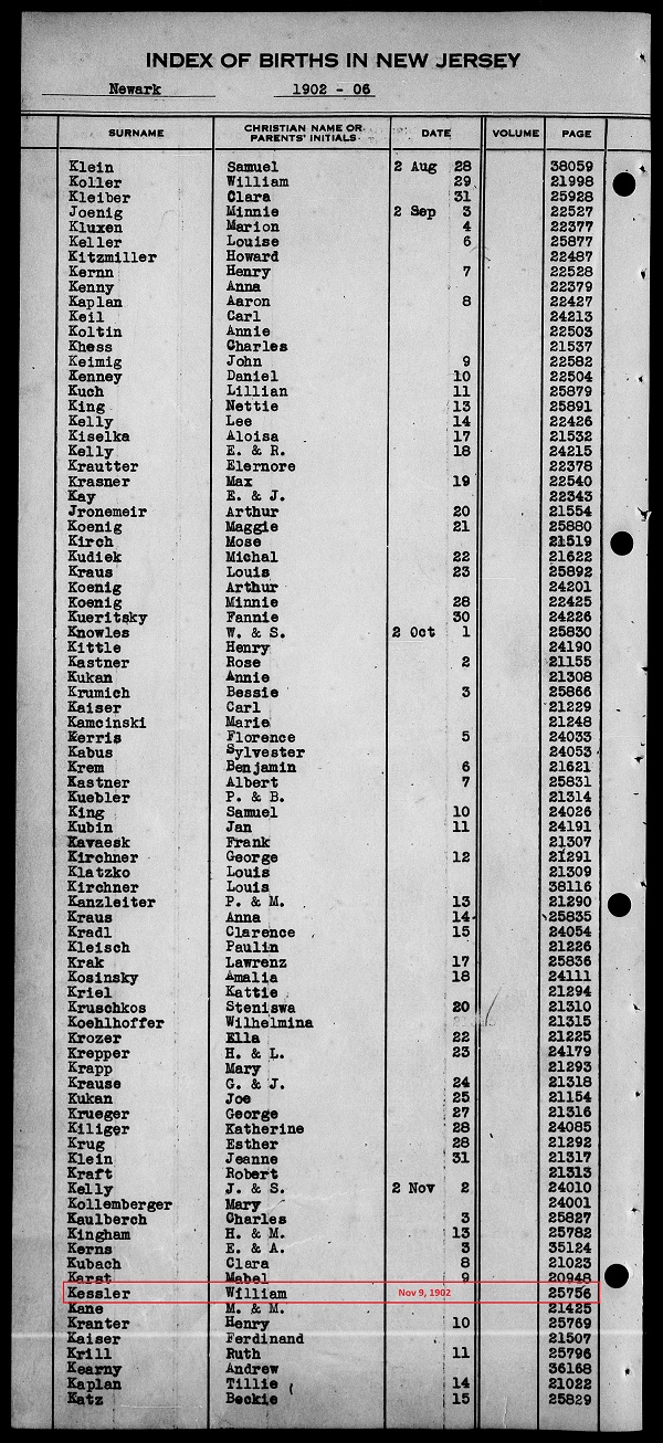 William Kessler Jr. Birth Record