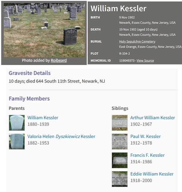 William Kessler Jr. Cemetery Record