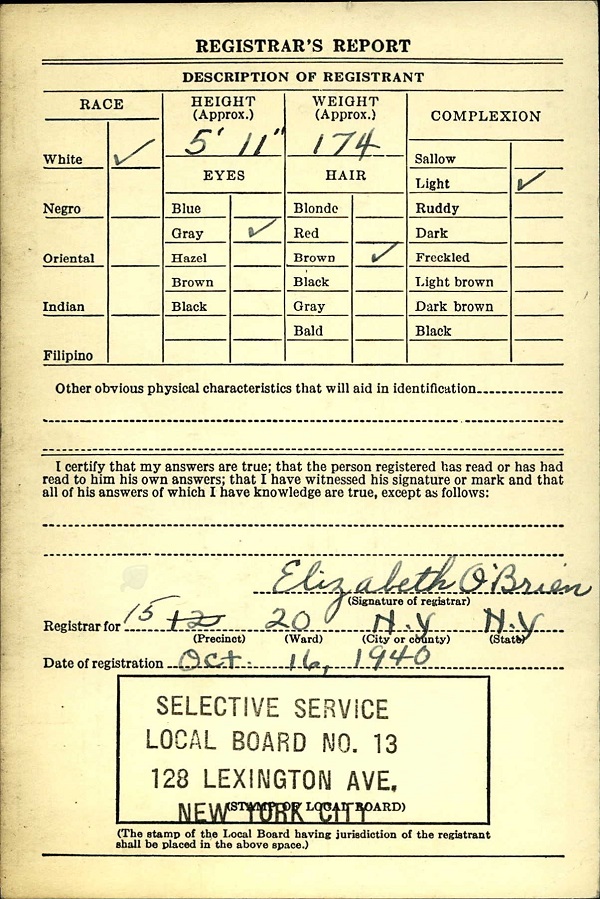 William E. McEnroe WW2 Draft Registration