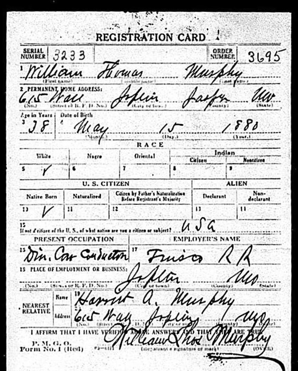 William T. Murphy WW1 Draft Registration